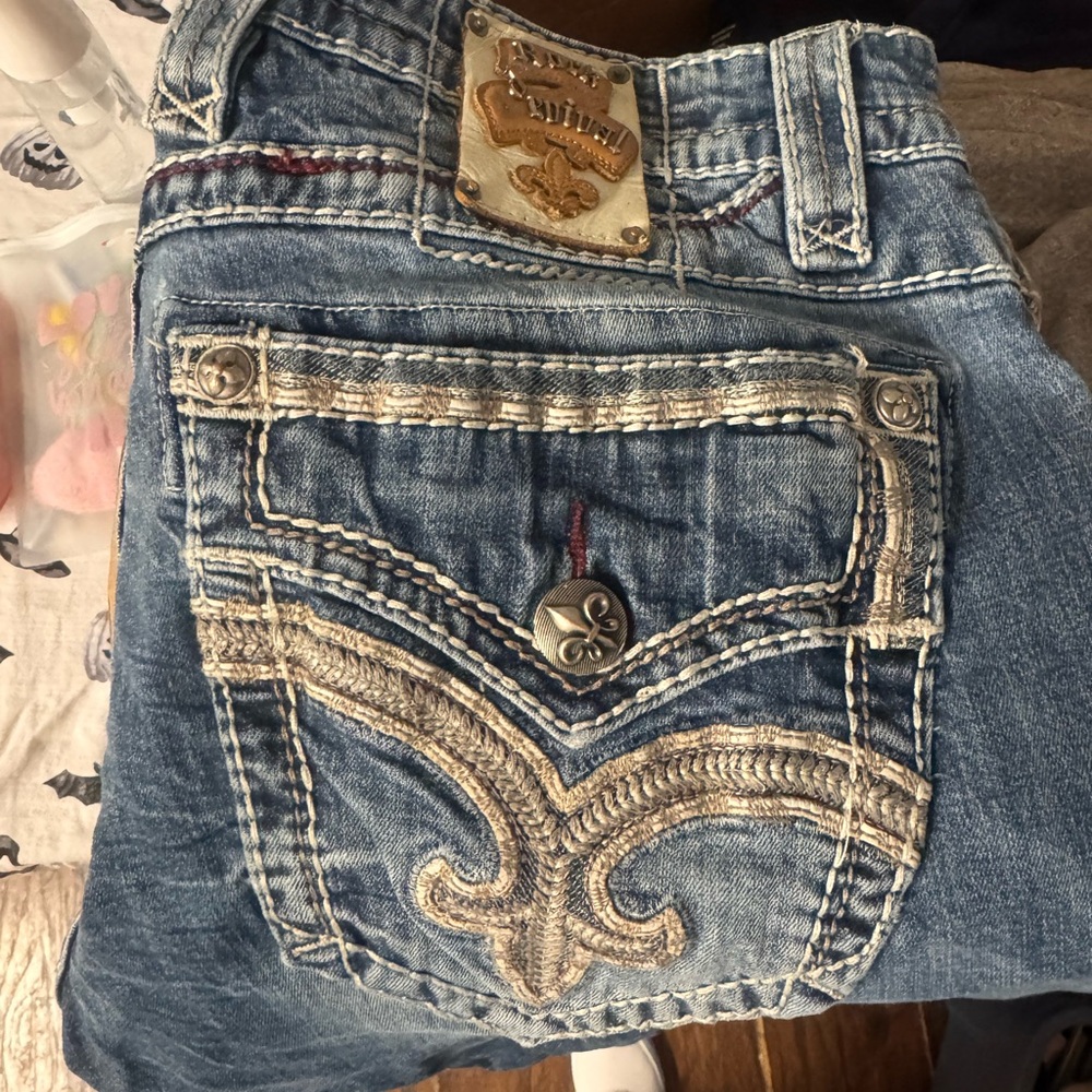 Rock revival Blue Boot Cut Jeans with Embroidered Pocket